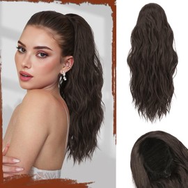 Sofeiyan Ponytail Hairpiece with Drawstring, Wavy Curly Ponytail Extension, 45 cm, Beach Ponytail Braid Extension, Synthetic Hairpiece for Women, Dark Brown