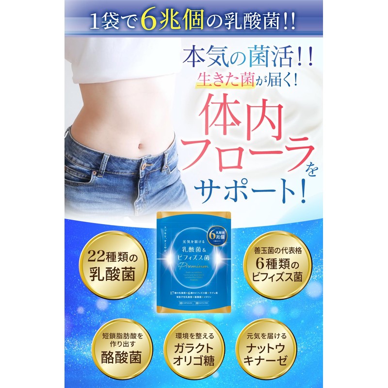 元気を届ける乳酸菌＆ビフィズス菌 PREMIUM 乳酸菌 17種類 乳酸菌 6種類 ビフィズス菌 ６兆個の菌 酪酸菌 イヌリン