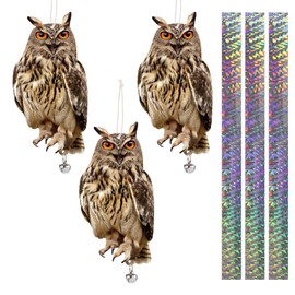 Lifreer Woodpecker Bird Deterrent, 3 Pieces Owl Shape Bird Reflective Deterrent Owl Hanging Decoration Bird Protection Device to Keep Birds Away from Garden Patio Window