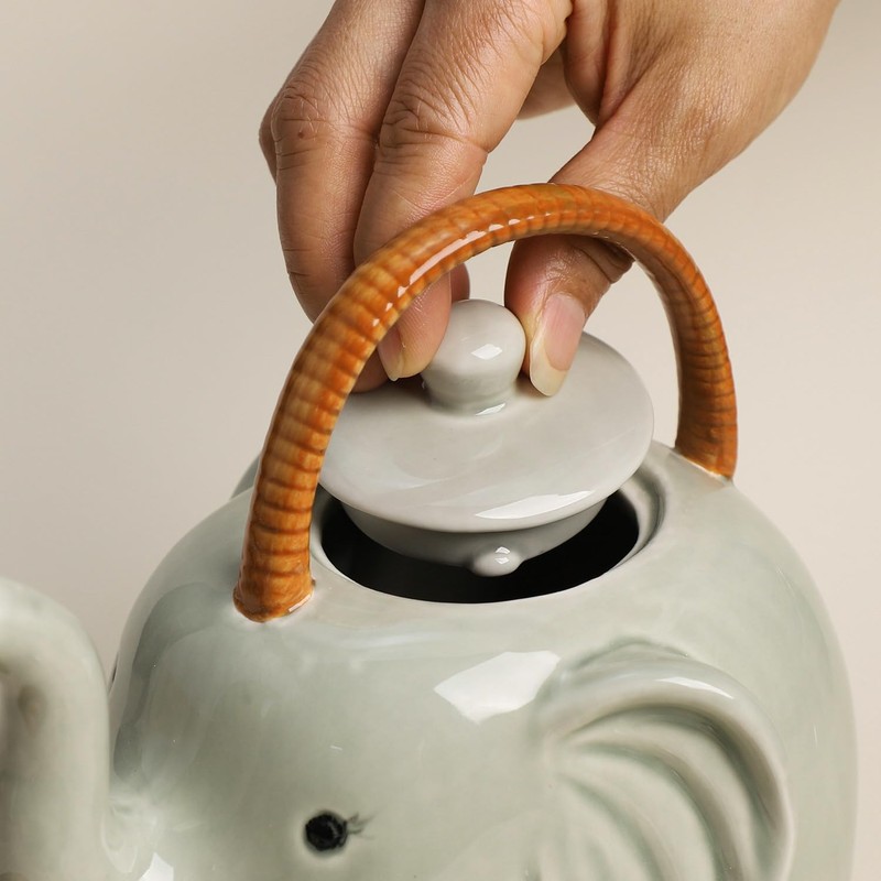 Bicuzat Ceramic 3D Cartoon Elephant Shaped Teapot, Coffee Pot, Tea
