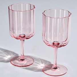 Flower Vintage Wine Glassware - Set of 2-13 oz Colorful Cocktail, Martini & Champagne Glasses, Prosecco, Mimosa Glasses Set, Cocktail Glass Set, Glassware Luster Glasses 7" X 3" (Pink)