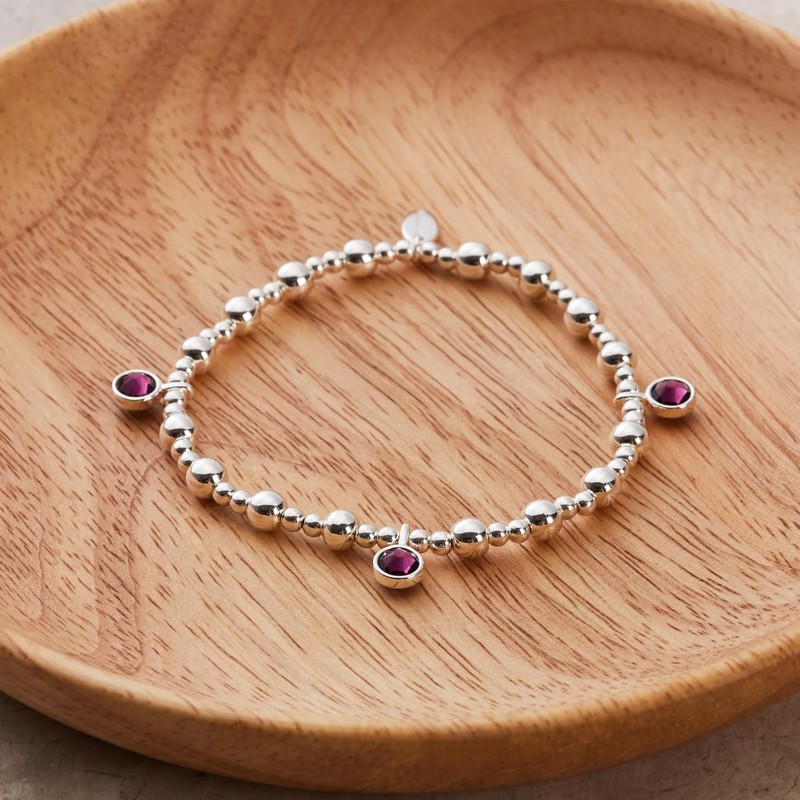 Philip Jones June (Alexandrite) Birthstone Stretch Charm Bracelet with Quote