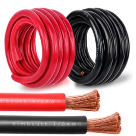 Kimbluth 1/0 Gauge Battery Cable Copper Wire, 5FT Red+5FT Black 1/0 AWG Welding Cable Standard USA OFC Wire for Automotive, Battery, Solar, Marine and Generator