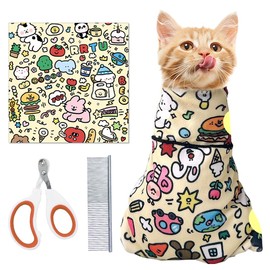 FDKYOEK Cat Grooming Wrap with Pet Nail Clipper, Cat Wrap for Cutting Nails, Cat Restraint for Nail Clipping, Fabric Cat Burrito Wrap, Multifunctional Swaddle Wrap for Cat Grooming