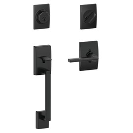 Schlage F60 CEN 622 LAT CEN Century Front Entry Handleset with Latitude Lever, Alloy steel, Deadbolt Keyed 1 Side, Matte Black