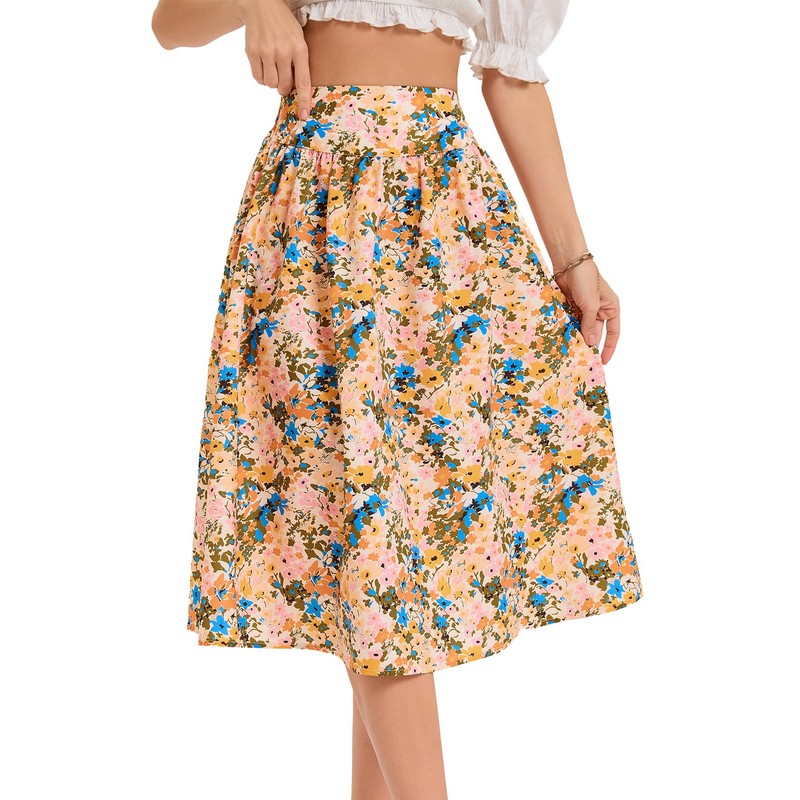 Bbonlinedress Women's Floral Print A-Line Knee-Length Summer Skirts Casual High