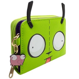 Invader Alien Zim Classic Pose with Pig Pendant Purse Clutch Coin Pocket & Card Holder Green