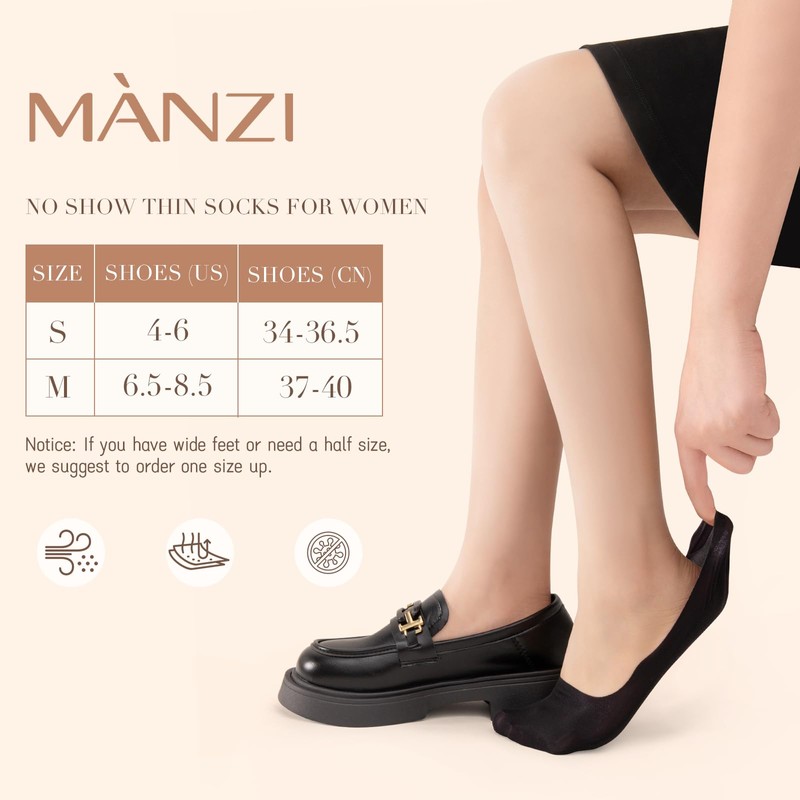 MANZI 5 Pairs Thin No Show Socks Invisible Low Cut