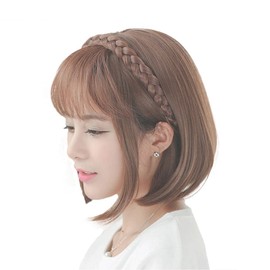 SUER Airy Bangs W06 Wig, Airy Bangs with Braid Wig, Headband, Straight, Women's, Point Wig, Easy to Use, Weddings, Dark Brown
