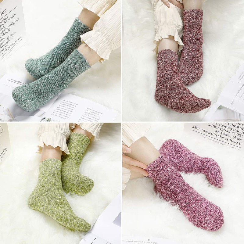 Airabc 5 Pairs of Wool Knitted Socks, Winter Women's Socks,