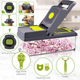 15-in-1 Multipurpose Vegetable Chopper, Cutter, Mandoline Slicer & Dicer with 8 Steel Blades - Fruit Vegetable Chopper with 1.2L Tray, Anti-Slip, BPA-Free, Easy Clean for Veggies, Garlic, Carrots