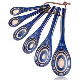 Measuring Spoons, 6pcs Durable Pakkawood Measuring Spoons Set Includes Teaspoon Tablespoon Measuring Spoon for Dry or Liquid Ingredients, Wooden Measuring Scoop for Baking Cooking (Navy Blue)
