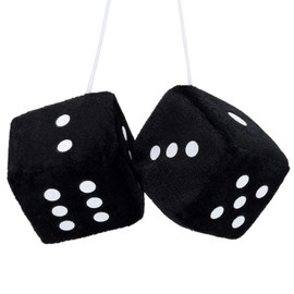 Soleebee Pair Fuzzy Plush Dice Car Hanging Ornament, Black with White Dots Soft Plush Dice Car Decoration Car Rear View Mirror Hanging Accessories (Black A)