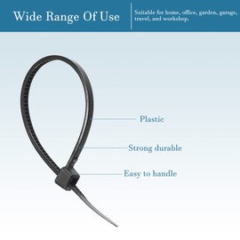 QUARKZMAN Pack of 300 80 mm x 1.8 mm Cable Ties with Zip Tensile Strength for Home, Office, Garden, Garage, [Black, Plastic]