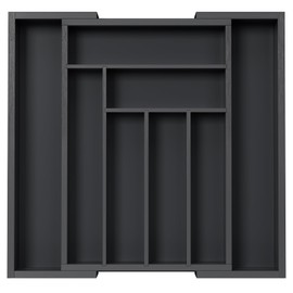 Pipishell Bamboo Expandable Drawer Organizer for Utensils Holder, Adjustable Cutlery Tray, Wood Drawer Dividers Organizer for Silverware, Flatware, Knives in Kitchen, Bedroom, Living Room(M-Black)