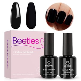 Beetles Gel Nail Polish Set, 2Pcs 15ml Long Nights Collection Black Colors Gel Polish Soak Off Uv Nail Lamp Nail Art Manicure Salon DIY Gel Nail Design Decoration at Home