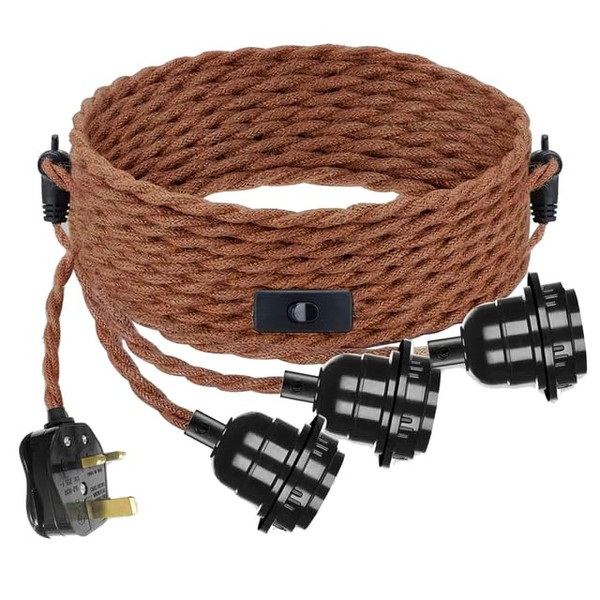 ktjes 3 Lights Plug in Pendant Lighting, 6.7 Meters Brown
