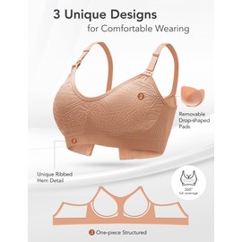HOFISH Nursing Bras for Breastfeeding, Seamless Wirefree Ribbed Maternity Bra, Soft Support Geometric Pregnancy Bra Tawny XL