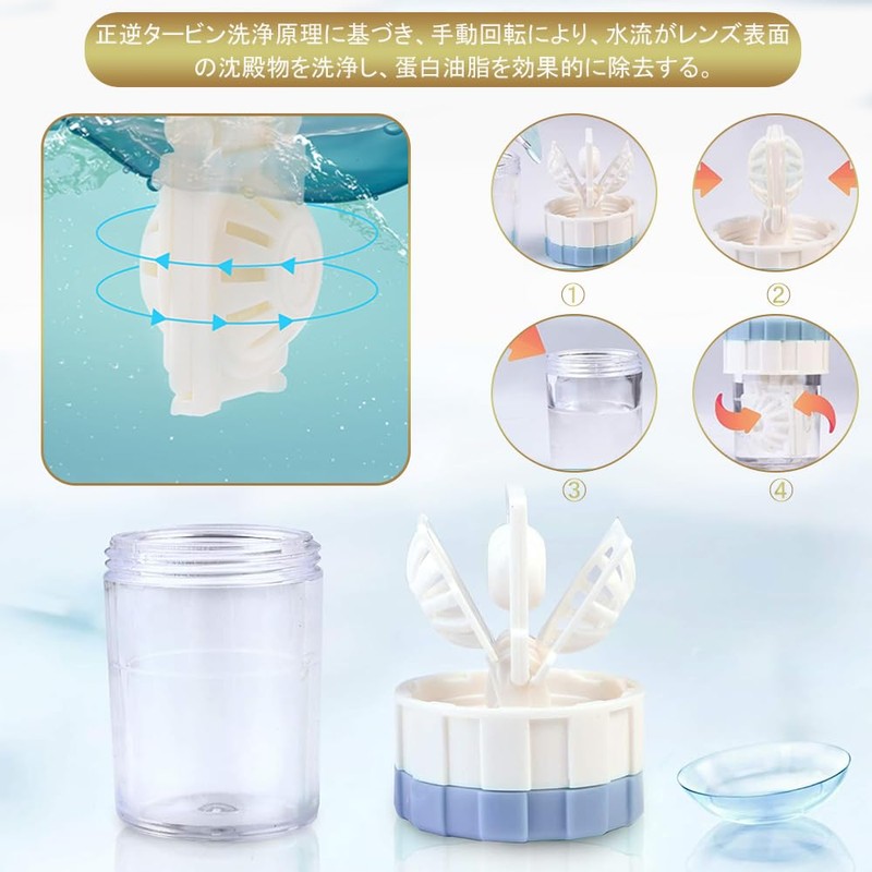 LIKENNY コンタクトケース+コンタクト洗浄機 4個セット 手動 コンタクト 装着器具 漏れ防止 ソフトレンズ用 かわいい 衛生