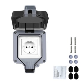 CENPEK Dustproof Outdoor Socket, Surface-Mounted for Wet Rooms, Surface-Mounted, Protective Contact, Wall Socket for Outdoor Use, IP66 Weatherproof, High Performance 1-Way Switch, Outdoor with Hinged