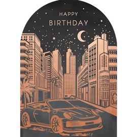 Paperlink Male Birthday Card - General Card for Men - City Skyscrapers and Sports Car with Foil and Die-Cut Edge - Eco-Friendly and Recyclable
