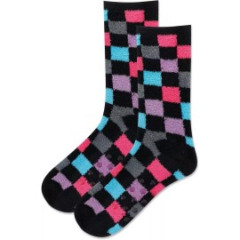 Hot Sox Checker Slipper Sock Non Skid Socks 1 Pair, Black, Women's 9-11 Shoe
