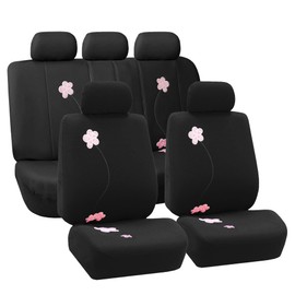 FH Group FB053BLACK115 Universal Fit Full Set Floral Embroidery Design Black Automotive Seat Covers fits most Cars, SUVs, and Trucks (Airbag compatible and Split Bench)