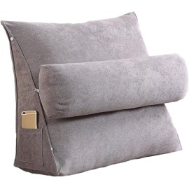ColourTree Chenille Wedges Reading Pillow Back Wedge Cushion Pillow TV Pillow - Light Beige