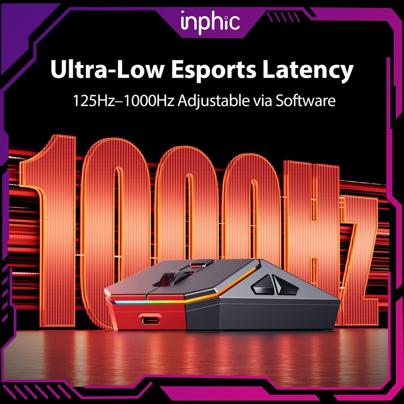 INPHIC Cyber Wireless Gaming Mouse, Tri-Mode 12000 DPI, 65g Lightweight