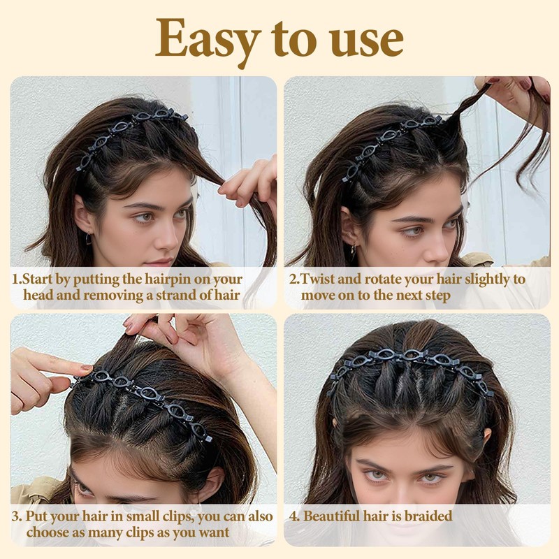 8 PCS Headband with Clips for Women, Twisty Bangs Headband,