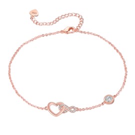Jbniuay Gifts for Women - Anklet for Women Rose Gold S925 - Anklet for Women 925 Sterling Silver Heart Infinity Anklet Length Adjustable 23 + 5, Sterling Silver