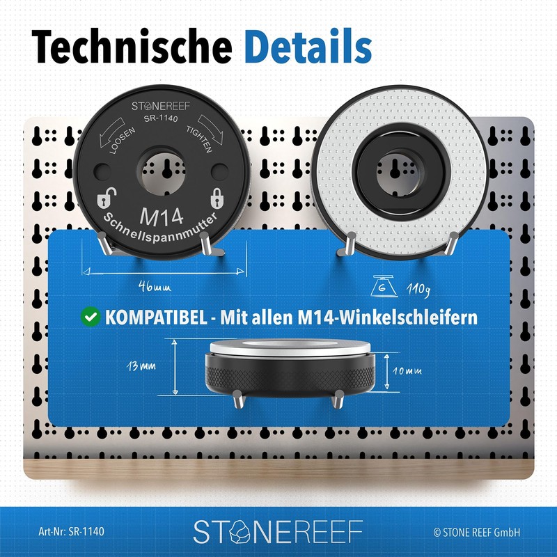 STONE REEF Quick Release Nut [M14] for Angle Grinder -
