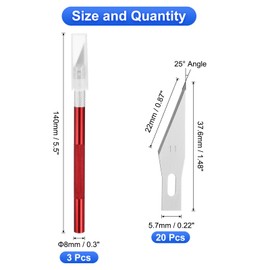 uxcell 3pcs Exacto Art Craft Hobby Knives Precision Utility Knife Set with 20pcs Extra #11 Blades, for Carving Crafting Scrapbooking Stencil Paper Wood Plastic Model, Red