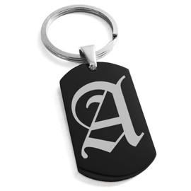 Tioneer Black Stainless Steel Letter A Initial Old English Monogram Dog Tag Keychain Keyring