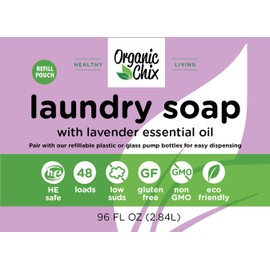 Organic Chix, all natural Laundry Soap, lavender infused, free & clear 96oz Spout Pack