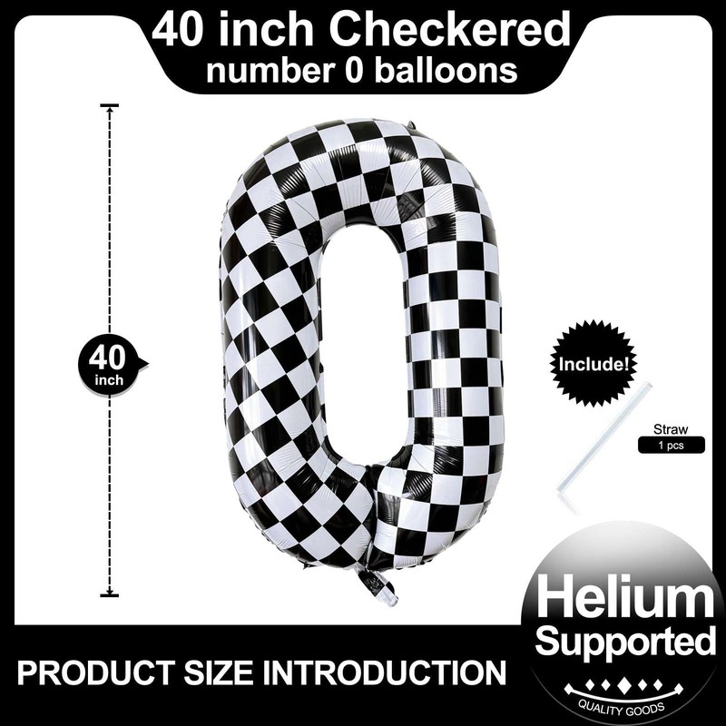 Checkered Number 0 Balloons 40 Inch Giant Race Car Checkered