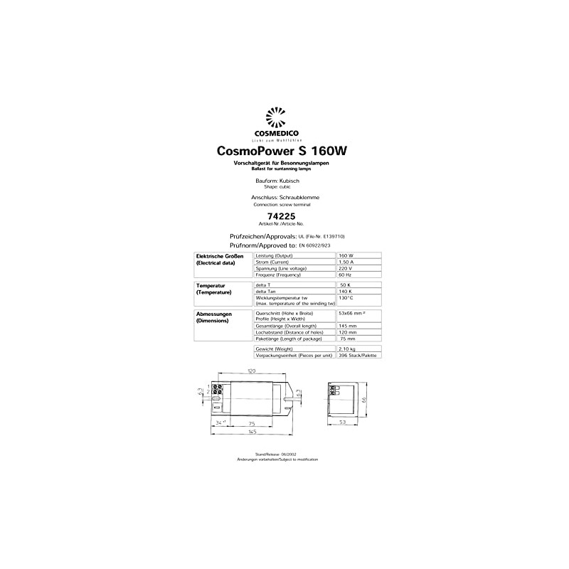 CosmoPower S 160W Cube Choke Ballast - 220V - 60