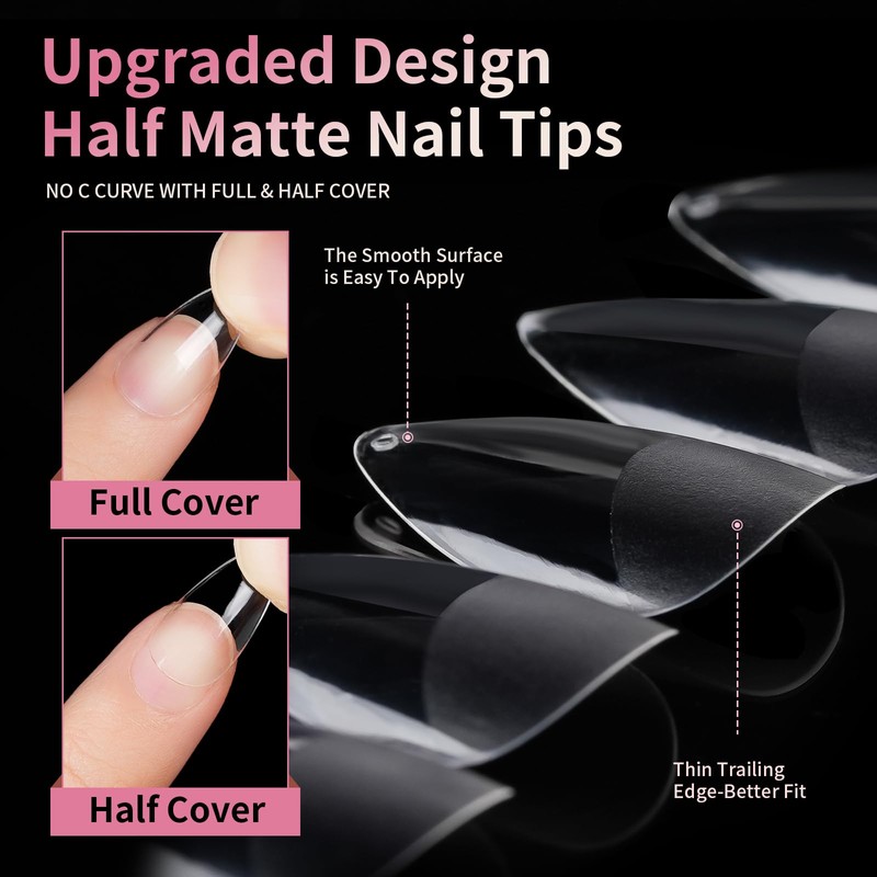 EARLMONI Short Almond Nail Tips - Soft Gel Full Cover