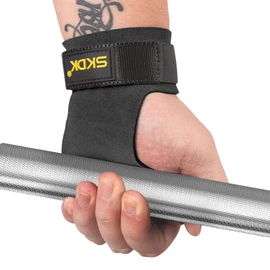 3 Hole Leather hand Grips for Crossfit Training, Gymnastics, Full palm protection, workout, crossfit Gloves, WOD Hand grips, Cross Training, Weight Lifting, Kettlebells, Gymnastic Rings (Large, black)