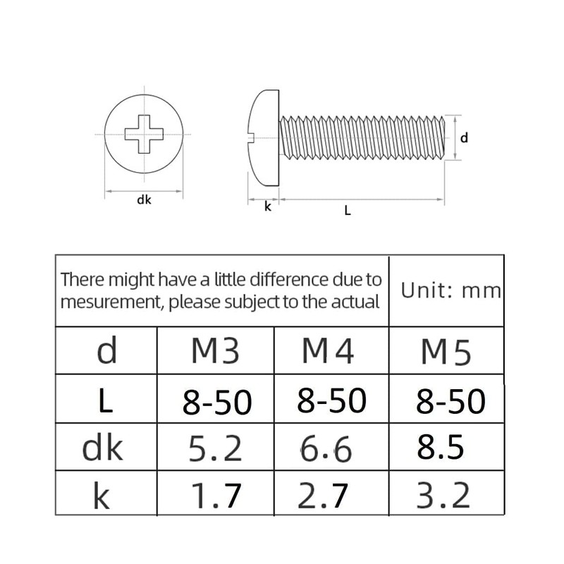 M4 (4mm x 60mm) Machine Screws Pan Phillips Cross Head