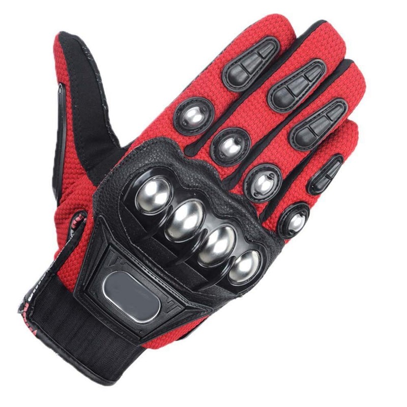 Steel Outdoor Knuckle Motorcycle Motorbike Powersports Safety Gloves (XX-Large, Red)