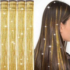 Hair Tinsel Clip in, Gold Tinsel Hair Extensions Fairy Hair Tinsel Clips