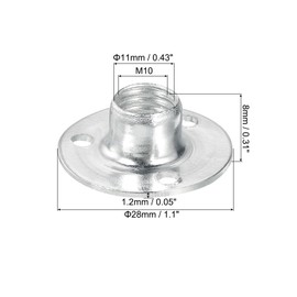 sourcing map M10 Brad Hole Tee Nut, 24pcs Carbon Steel Round Base Screw-in T-Nuts Furniture Hardware Flange Female Thread Insert Nuts, M10x28x1.2mm