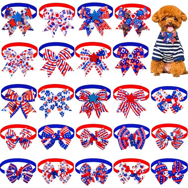 24PCS 4th of July Dog Bow Tie Collar, Independence Day