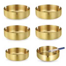 Huiguli Pack of 6 Stainless Steel Ashtrays, Ashtrays for Outdoor, Table Top Ashtray, Modern Portable Ashtray for Balcony, Home, Office, Indoor, Outdoor, Gold (10 cm / 8 cm)