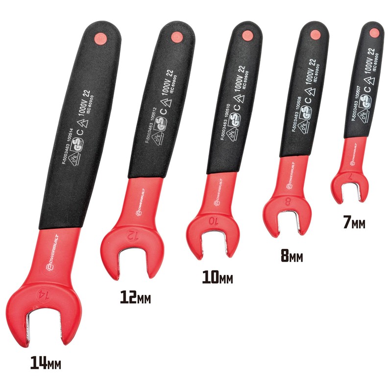 Powerbuilt 5-Piece Open End Insulated VDE Wrench Set, Rated for