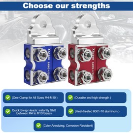 8-Way Battery Terminal Connectors with Bolt Down Ends or Threaded Studs, Heavy-Duty 8AWG to 4/0 AWG Battery Terminals-Universal for Copper and Aluminium Wires,M8 or 5/16”-18