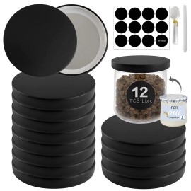 Kikiniko Oui Yogurt Jar Lids metal - 12 Pack Oui Lids Black lids with gasket for Yopla...