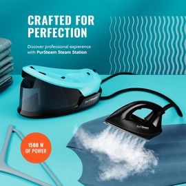 Pursteam Steam Station Max Ceramic Soleplate Steam Iron for Clothes 1500W, 50.7oz Removable Water Tank, Fast Heat Up Self-Clean, Auto Shut-Off, Professional Iron Steamer for Ironing