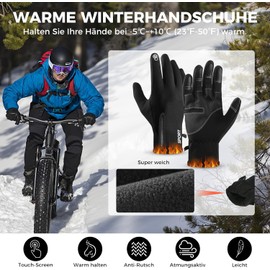 AURUZA Winter Touchscreen Gloves for Men and Women - Cycling, Sports, Outdoor Waterproof Black Gloves - M